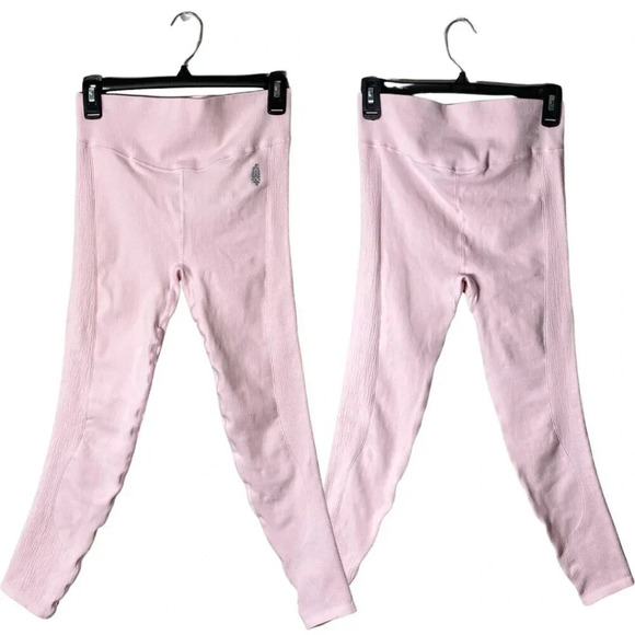 FP Movement Free People Women's M/L Ribbed Stretch Workout Leggings Baby Pink - Picture 1 of 13